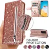 Mode Glitter Leder Brieftasche Karten fächer Flip Case Cover für Huawei P40 P30 Lite P20 P Smart Mate 50 Pro Honor 10 Lite 8a