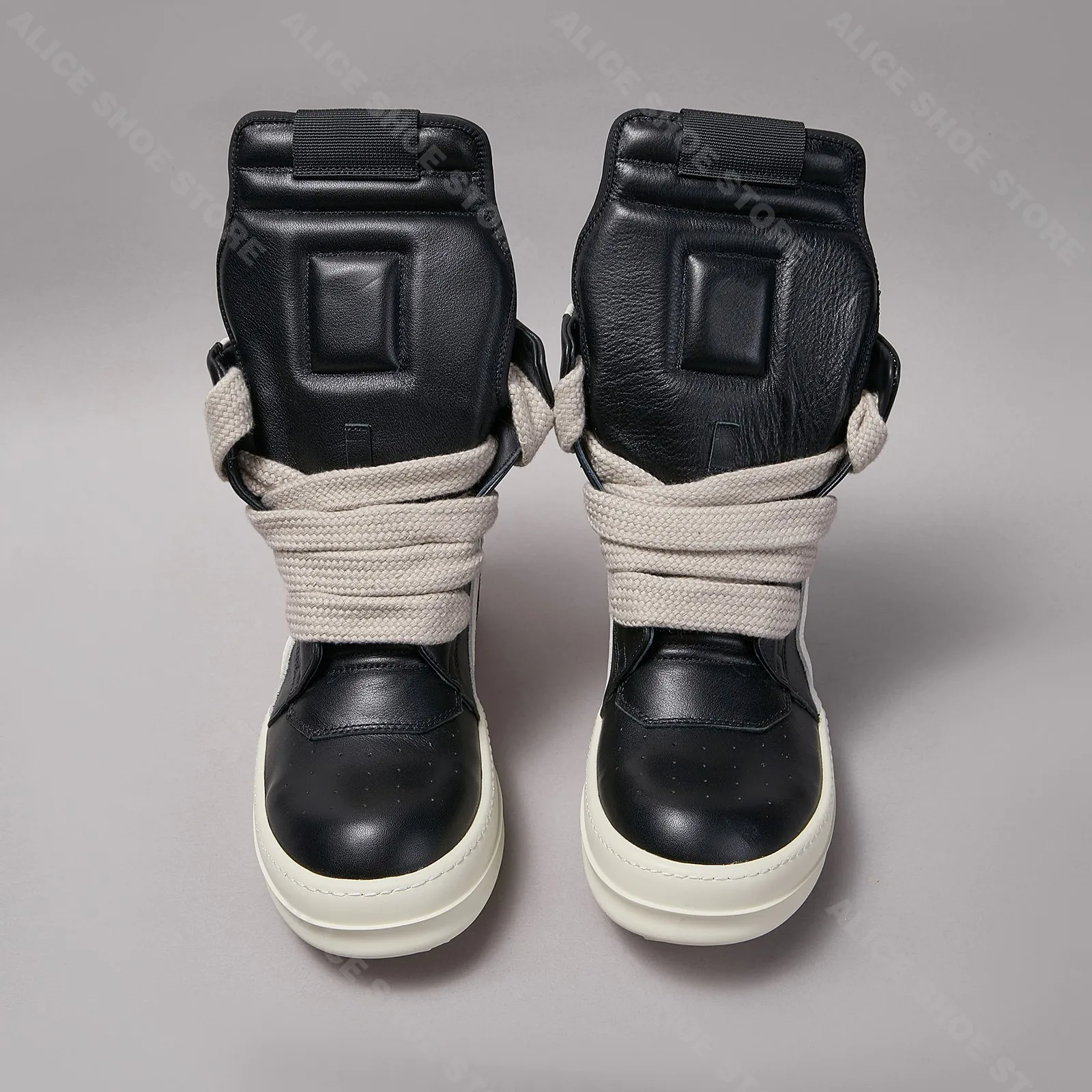 Marke Klassische Casual Männer Schuh High Top Frauen Sneaker Jumbo Schnürsenkel Ankle Boot Geobasket Punk Schwarz Leder Zip Flache Luxus Schuh