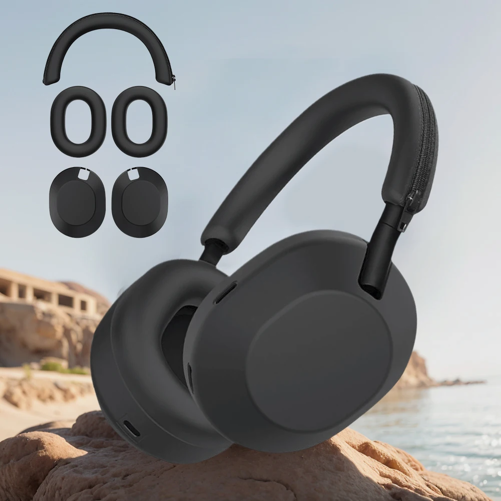 Silikon-Ohrpolster-Kissenbezug für Sony WH-1000XM6 Headset, kratzfeste Ohrpolster, Kopfbalken-Abdeckung, Schutzhülle, Ersatz Image