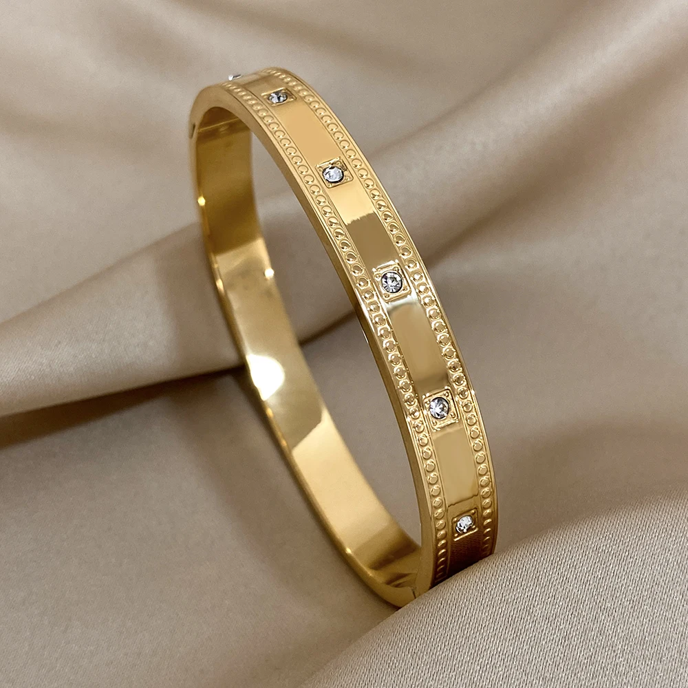 Afrikanische Gold Farbe Intarsien Quadratischen Strass Armbänder Armreifen für Frauen Männer Edelstahl Luxus Dubai Armreif Hochzeit Schmuck