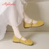 LazySeal Flache Damen-Loafer, Kuh-Wildleder, weiche Wohnungen, Damen-Freizeitschuhe, gelbe Plissee-Loafer, bequeme Schuhe, große Größe 43