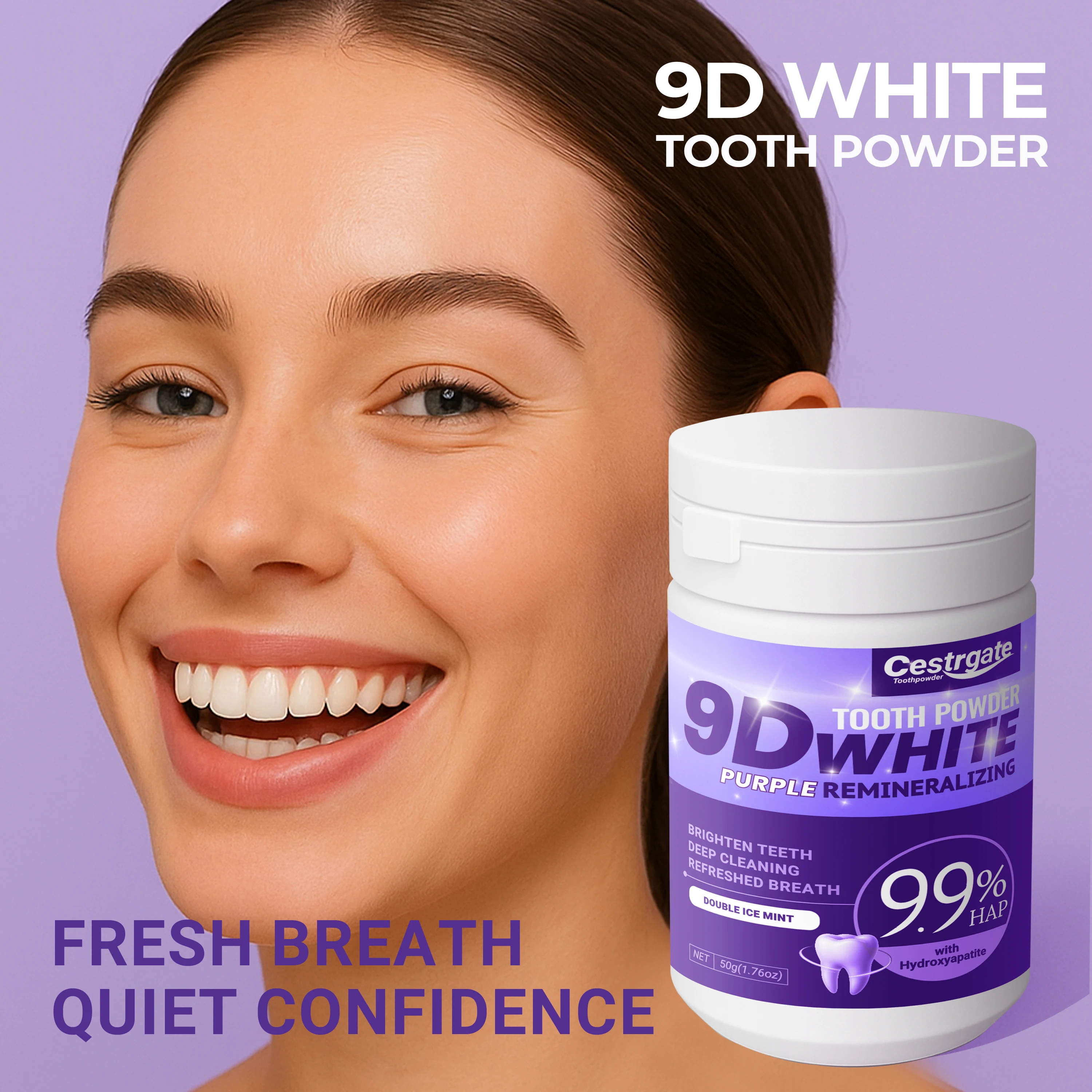 9,9 % lila Hydroxyapatit-Zahnreinigungspulver, 9D weiß, Tiefenreinigungspulver, frischer Atem, stärkt die Zahnpflege Image