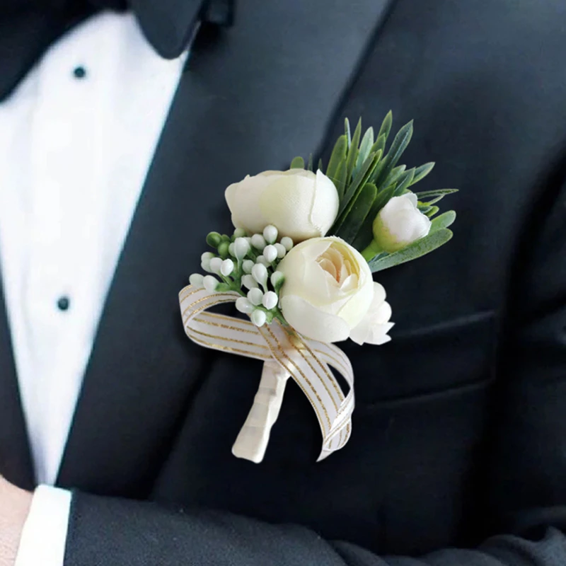 Blumen Corsage Pin Knopfloch Männer Hochzeit Armband Brautjungfer Hochzeit Knopfloch Zeuge Corsage Image