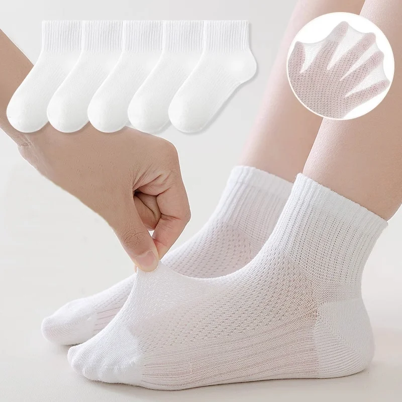 5 Paare/satz kinder Socken Sommer Dünne Mesh Weiß Student Sport Socke Weiche Bequeme Kinder Socken Für Jungen Mädchen Alter Für 2-12Y Image