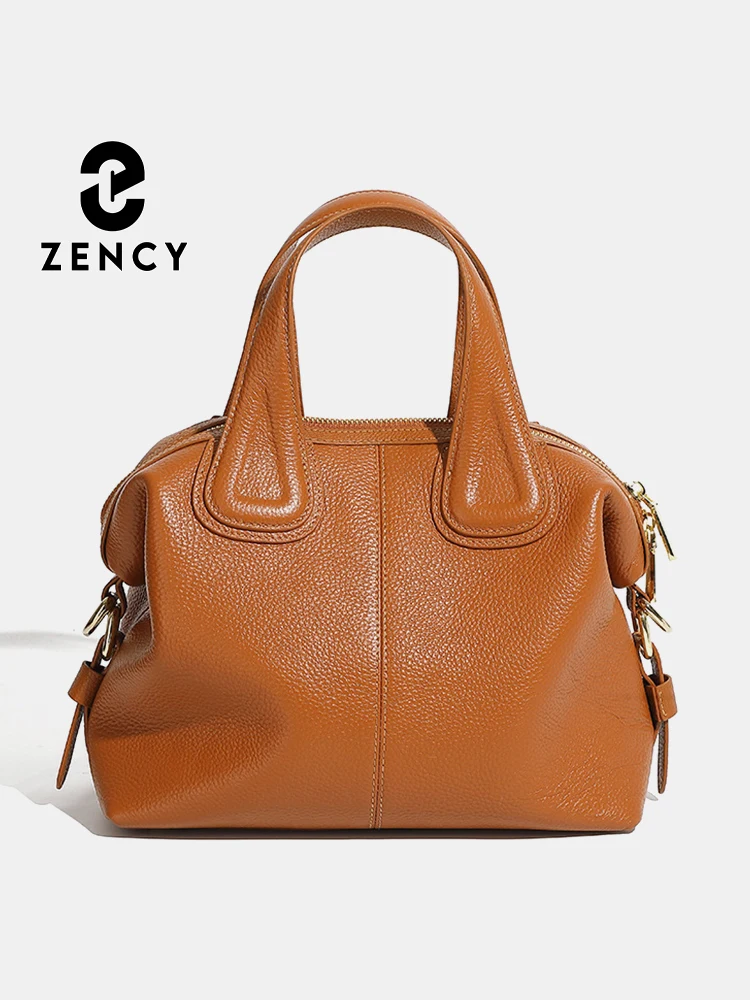 Zency Klassische Tasche aus echtem Leder mit Griff oben für Damen, Vintage-Boston-Tasche, Schultertasche, Umhängetasche, große Kapazität, Neu Image