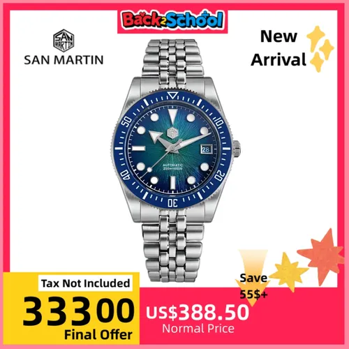 San Martin 37.5mm 9015 émail dégradé JianZhan cadran montre mécanique auto-vent BGW-X1 verre saphir lumineux 20Bar SN0148GX