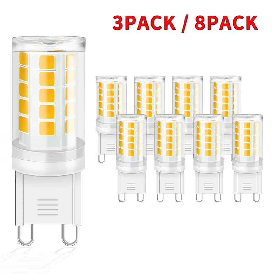 3/8er-Pack G9-LED-Lampen, 3 W, kein Flimmern, äquivalent, 30 W Halogenlampen, warmweiß, kaltweiß, Maislicht, dekorative Kronleuchterbeleuchtung