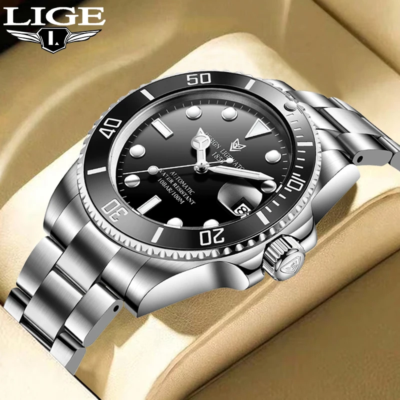 Reloj Hombre LIGE Mode Luxus Mechanische Mann Uhr Business Edelstahl Band Wasserdicht Auto Datum Uhren für Männer Uhren Image