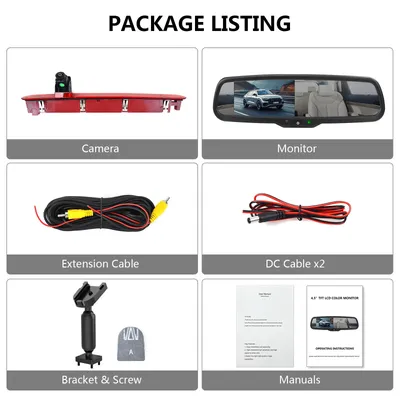 AHD720P for 3rd Brake Light Rear View Camera For VW Transporter T6&T6.1 ((2016-Current) Reversing Camera Mirror Monitor Kit