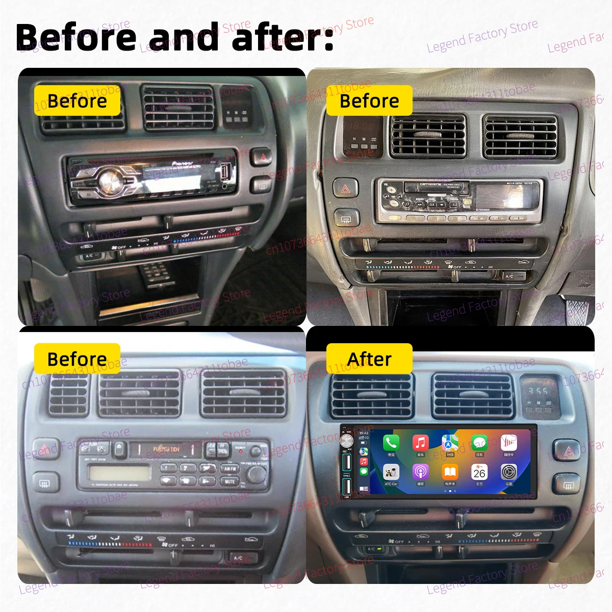 Carplay 1 Din Radio Android Auto Car Multimedia for Toyota Corolla Sprinter 1993-1997 6.86" Screen Head Unit Autoradio GPS