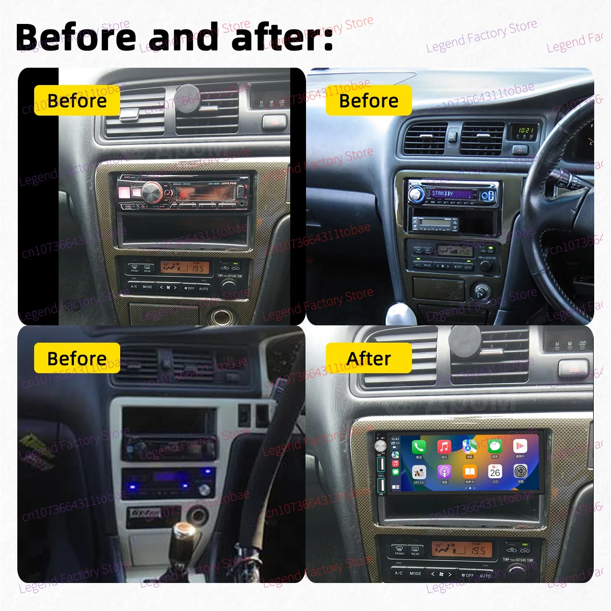 Carplay 1 Din Radio Android Auto Car Multimedia for Toyota Chaser Cresta 1996-2001 6.86" Screen Head Unit Autoradio Navigation