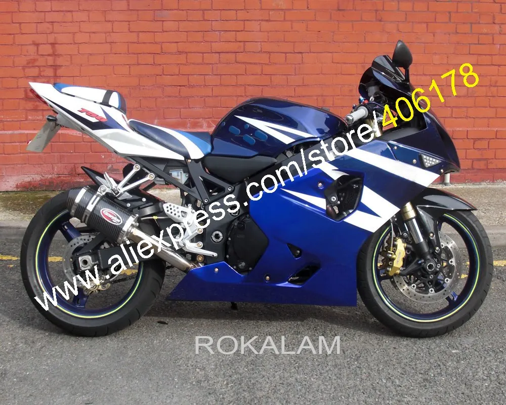 Per Suzuki GSXR 600 750 K4 2004 2005 GSXR600 GSXR750 04 05 R600 R750 Set carenatura motore blu bianco (stampaggio ad iniezione)