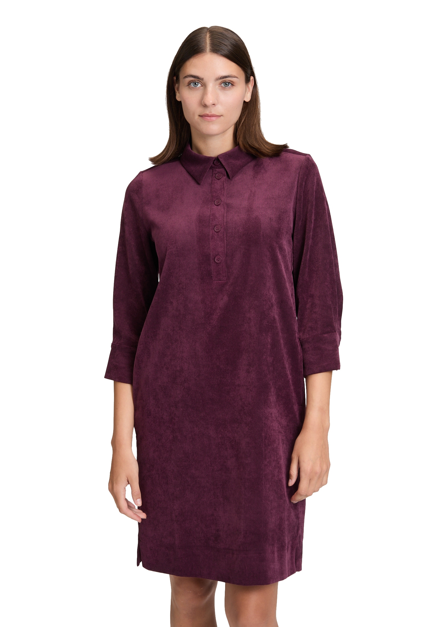 Druckkleid BETTY & CO "Damen Casual-Kleid mit Kragen", Damen, Gr. 44, Normalgrößen, lila (schwarz aubergine), Obermaterial: 89% Polyester, 10% Polyamid, 1% Elasthan., lässig geschnitten kurz, Kleider Image