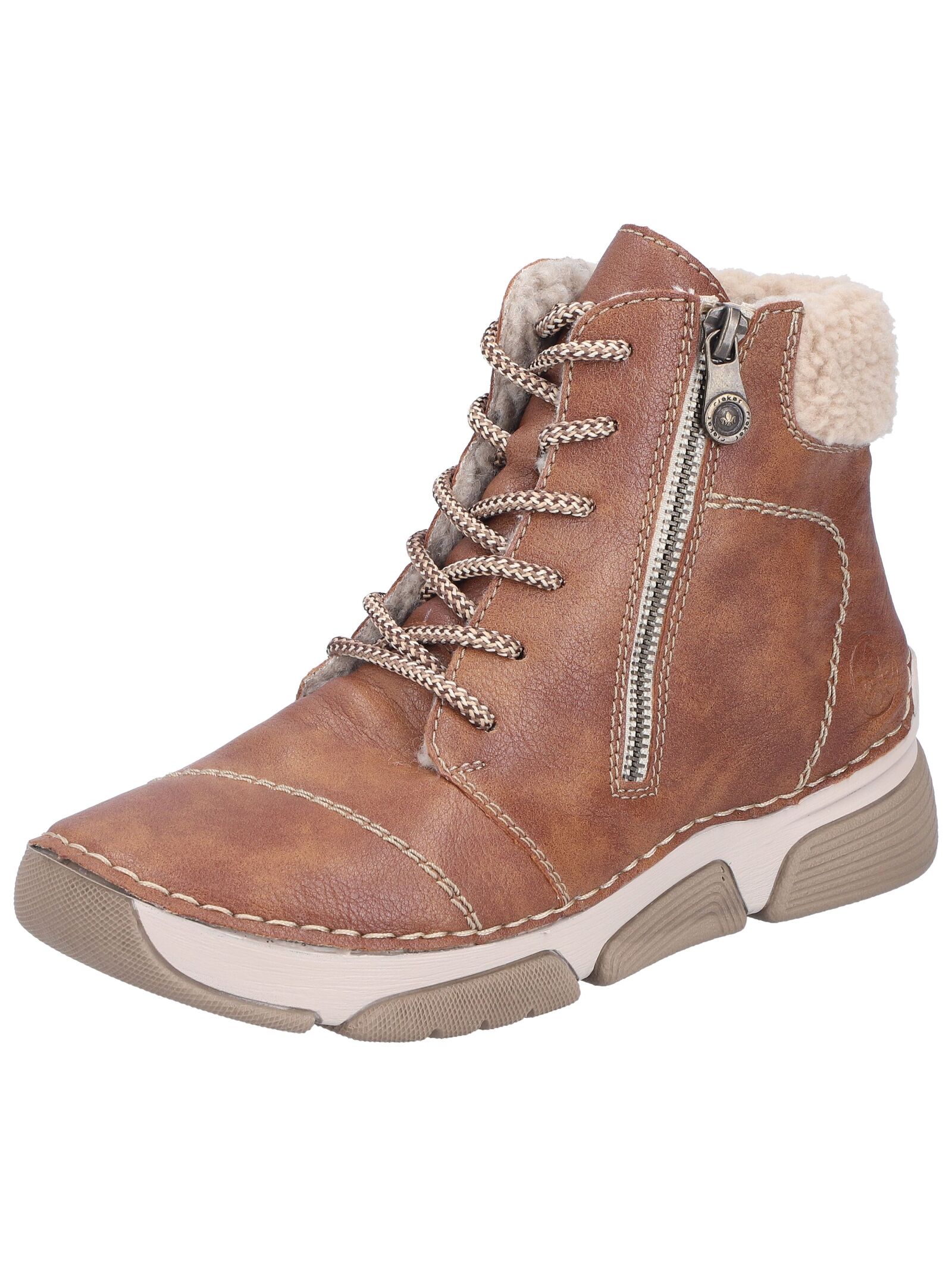 Schnürstiefelette RIEKER "Rieker Stiefelette Lederimitat/Textil", Damen, Gr. 37, zimt, Lederimitat, Textil, Schuhe Schnürstiefelette