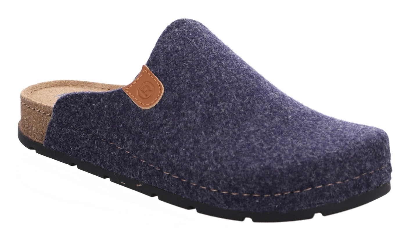 Pantoffel ROHDE, Herren, Gr. 44, blau (dunkelblau), Filz, meliert, Schuhe, Hausschuh, Schlappen, Homeslipper mit innenliegender Plateausohle