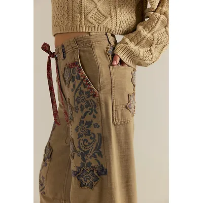We The Free Around The Block Patched Pants at Free People in Dune Green, Size: US 12