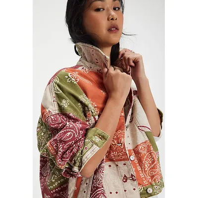 We The Free Opal Swing Printed Denim Jacket at Free People in Earth Combo, Size: Medium