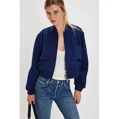 Ellie Satin Bomber Jacket at Free People in Cosmic, Size: Large
