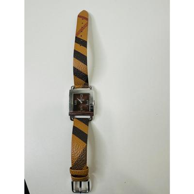 Coach Jewelry | Coach Silver Square Bronze Face Watch Tan Plaid Watchband | Color: Silver/Tan | Size: Os