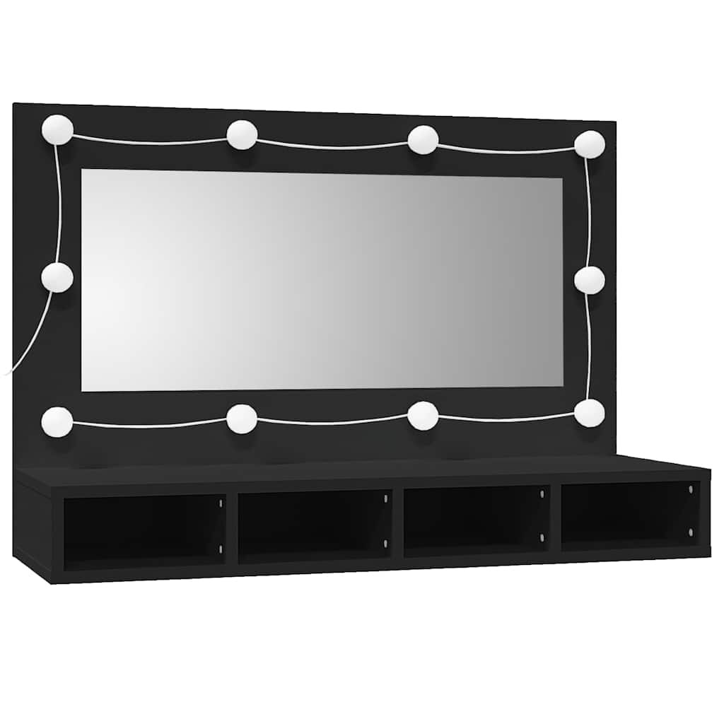 vidaXL Spiegelschrank mit LED Schwarz 90x31,5x62 cm Image