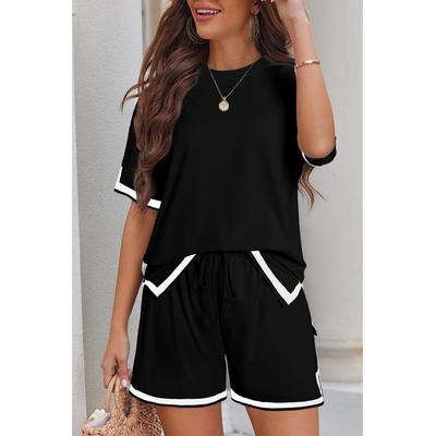 Schwarz T-Shirt und Shorts Set mit Kontrastbesatz Image