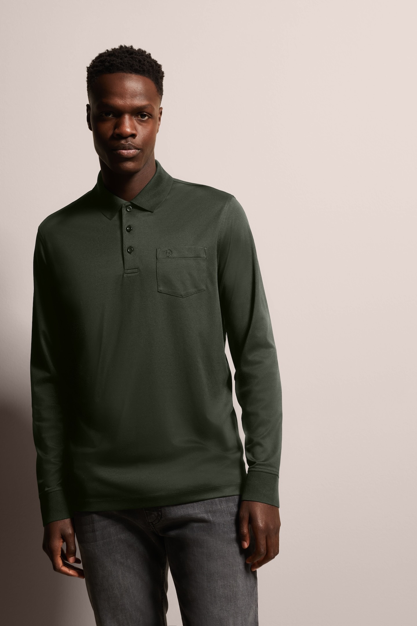 Bugatti Herren Langarm-Polo mit feiner zweifarbiger Strukturoptik Image