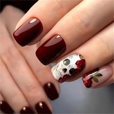 Halloween Yellow Flowers Press on Nails Short Square Fake Nails with Cute Little Ghost Designs Black Matte Artificial Nails Full Cover Stick on Nails Halloween Glue on Nails for Women Nail Art DIY