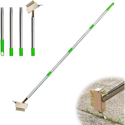 Stainless Steel Crack Weeding Tool with Adjustable Handle Manual Crevice Weeding Tool Green-Handled Metal Weeder for Driveways, Patios, and Garden Paths