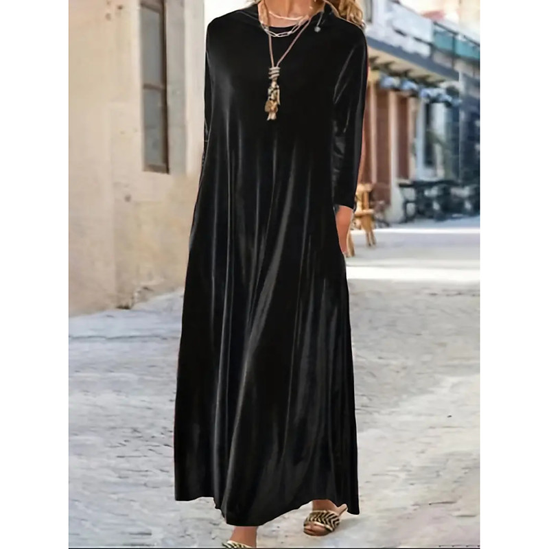 Women's Maxi Dress Graduation Dress Shift Dress Party Birthday Formal Wedding Party Office Loose Fit Plain Long Sleeve Crew Neck Black Red Purple Green Spring Fall Winter Autumn