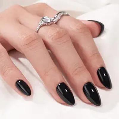 Black Press On Nails Almond - Short Press On Nails with Nail Glue Fit Perfectly Natural Reusable Stick On Nails in 16 Sizes - 24PCS Soft Gel Glue On Nails Kit Black Velvet