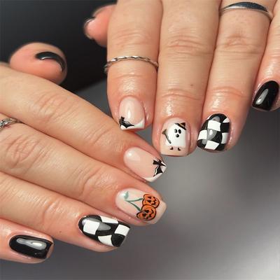 24 Pcs Halloween Press on Nails Long Stiletto Fake Nails Red Black Gradient False Nails with 3D Design Goth Acrylic Nails Press ons Halloween Glue on Nails Full Cover Reusable Stick on Nails for Women