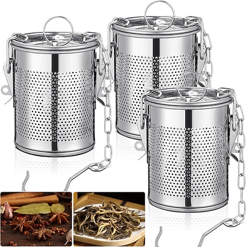 grande infusore per tè sfuso, colini in acciaio inox e filtro a maglia extra fine per spezie con gancio a catena e coperchio