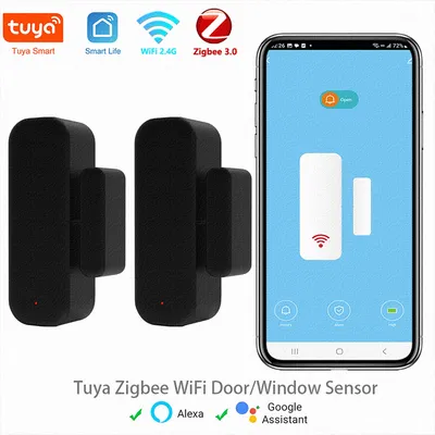 Tuya WiFi/Zigbee Door Window Sensor Smart Home Wireless Door Detector Door Open / Closed Alarm System work With Tuya Smart Life