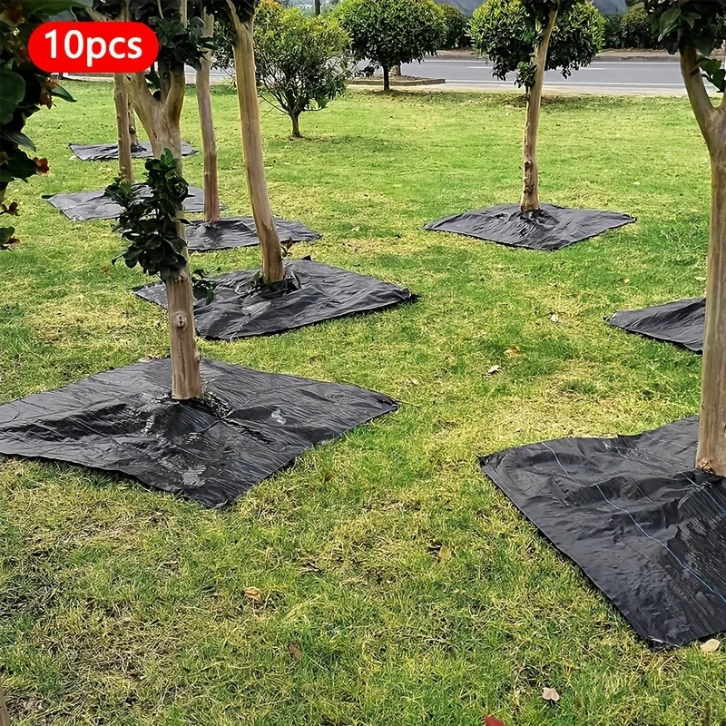 10 wiederverwendbare feuchtigkeitsspendende Hauben zum Jäten im Baum – biologisch abbaubare Baummatte aus Vliesstoff und Grasland-Kunststofffolie Image