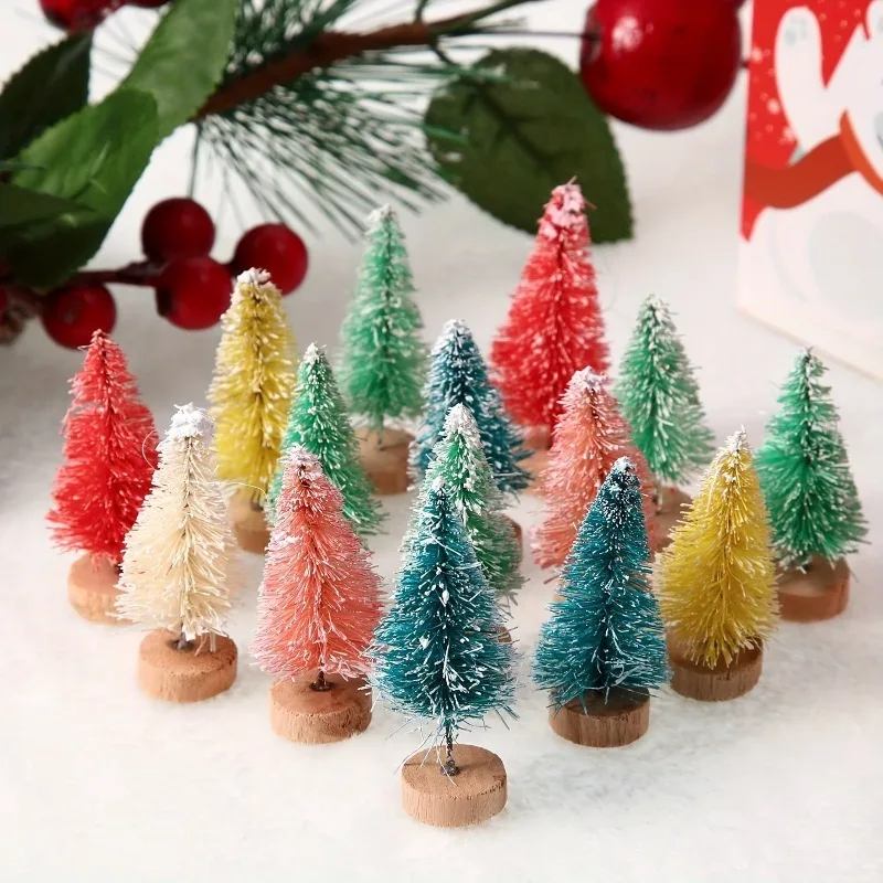 Künstlicher Mini-Weihnachtsbaum mit Holzsockel, mattiertes Flaschenpinsel-Design für Tisch, Heimwerker, Basteln, Heimdekoration, Weihnachtsgeschenk Image