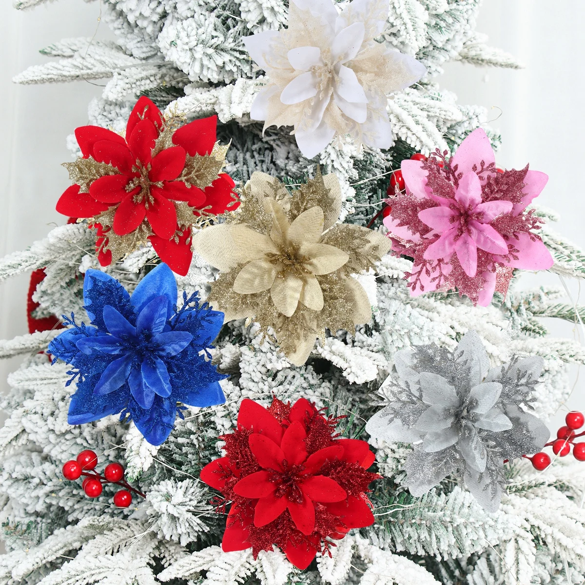 Weihnachts-Glitzer-Kunstblumen, Weihnachtsdekoration für Zuhause, 2025, gefälschte Blume, Weihnachtsschmuck, Navidad, Natal, Neujahrsgeschenk 2026 Image