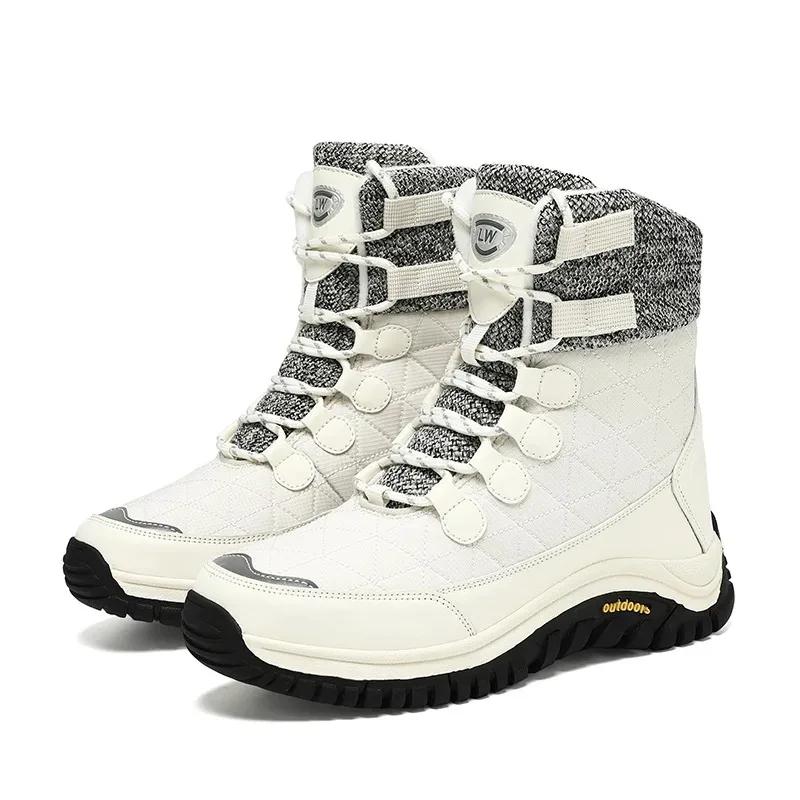 Schneestiefel für Damen, hochwertige knöchellange Baumwolle, Winter, Outdoor, Fell, Plüsch, warmer Wanderschuh, einfarbig Image