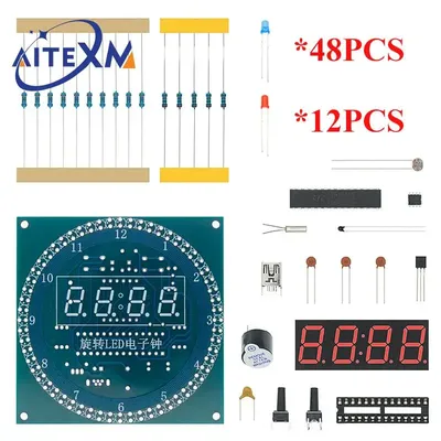 YANXD DS1302 DIY rotierendes digitales LED-Anzeigemodul Alarm elektronisches Digitaluhr-Kit 51 SCM 5 V (keine Batterie)