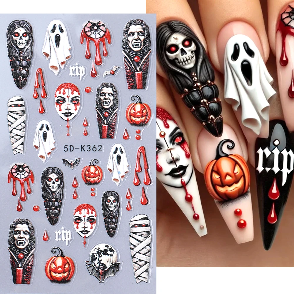 5D Halloween Nail Art Aufkleber Cartoon Blutende Spinne Kürbis Design Nagel Slider Aufkleber für DIY Maniküre Dekoration Zubehör Image