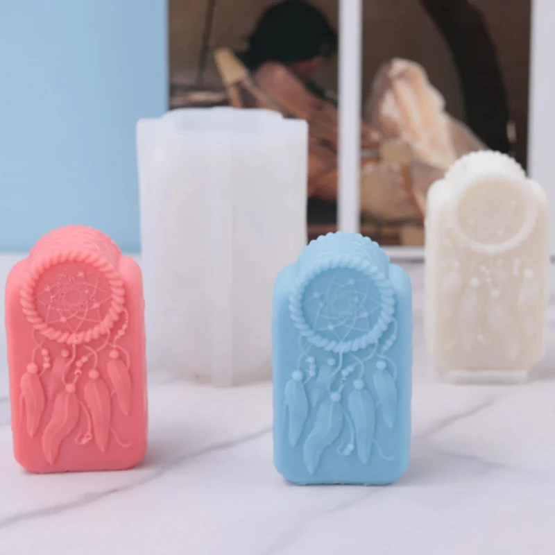 Traumfänger Stein Stele Silikon Seifenform Relief Feder Rechteckige Kerze Harz Gips Kristallform Home Decor Manuelles Geschenk Image