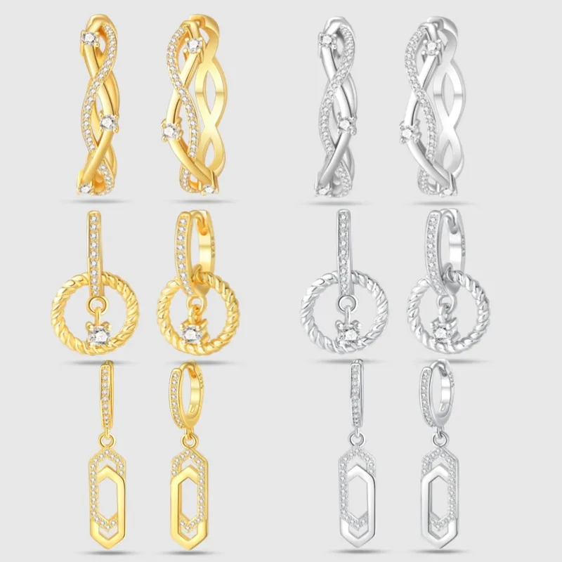 Klassische Ohrringe aus 925er Silber, geometrisch, K-Gold, Doppelhalskette für Damen Image
