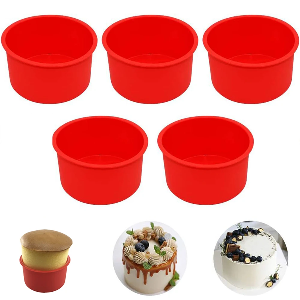 10,2 cm große Silikon-Miniform, runde Silikon-Kuchenform, wiederverwendbare Kuchenform für Muffin, Cupcake, Schicht, Käse, Regenbogen-Kuchen-Küchenwerkzeug Image