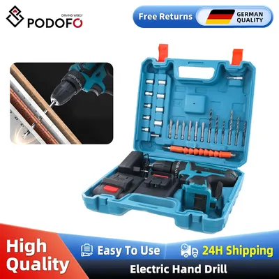 Podofo Cordless Electric Impact Drill Screwdriver High Power Rechargeable Electric Screwdriver Household Drill DIY Tools