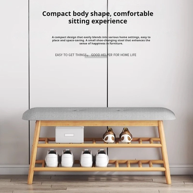 Schuhwechselhocker, einfacher Haustürhocker für den Heimgebrauch, weich gepolsterter Hocker, integriertes Schuhregal für den Eingang, Lagerregal Image