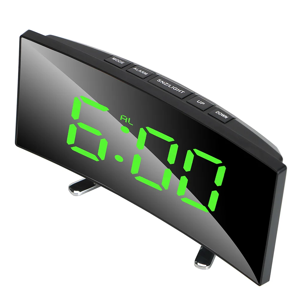 Gebogene dimmbare Spiegeluhr, Heimdekoration für Kinderzimmer, 17,8 cm, große Zahl, Tischuhr, LED-Bildschirm, digitaler Wecker Image