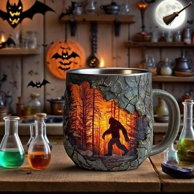 Resin Bigfoot Forest Fire Mug Cup Vintage 3D Bigfoot Outdoor Coffee Gifts Cup Campfire Mug for Camping Kitchen Cryptid Believers Nature Lovers Mountain Hiking Camping Lovers