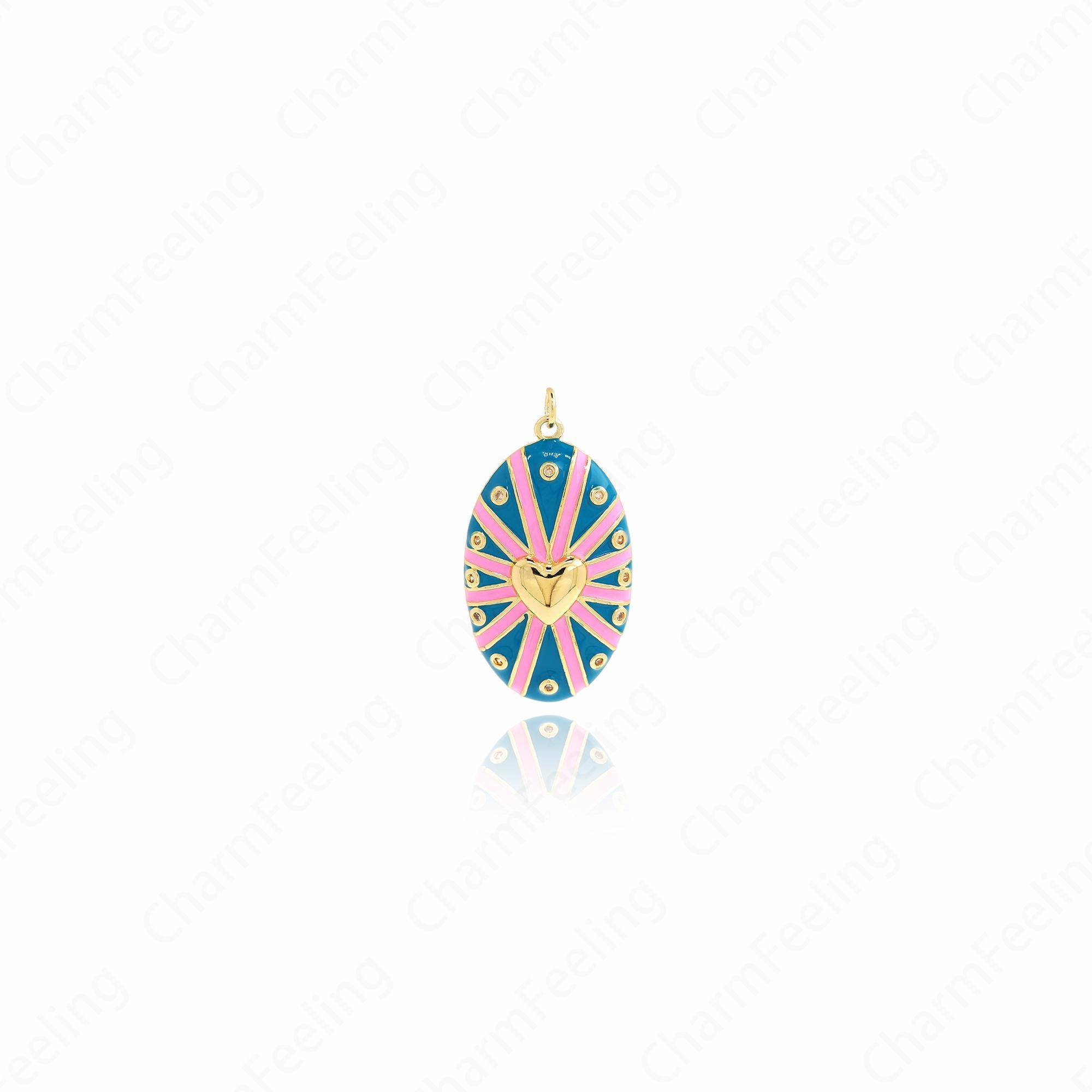 Ciondolo in smalto riempito in oro 18K, ciondolo ovale, ciondolo a forma di cuore, ciondolo a forma di cuore in smalto, ciondolo a forma di cuore, for