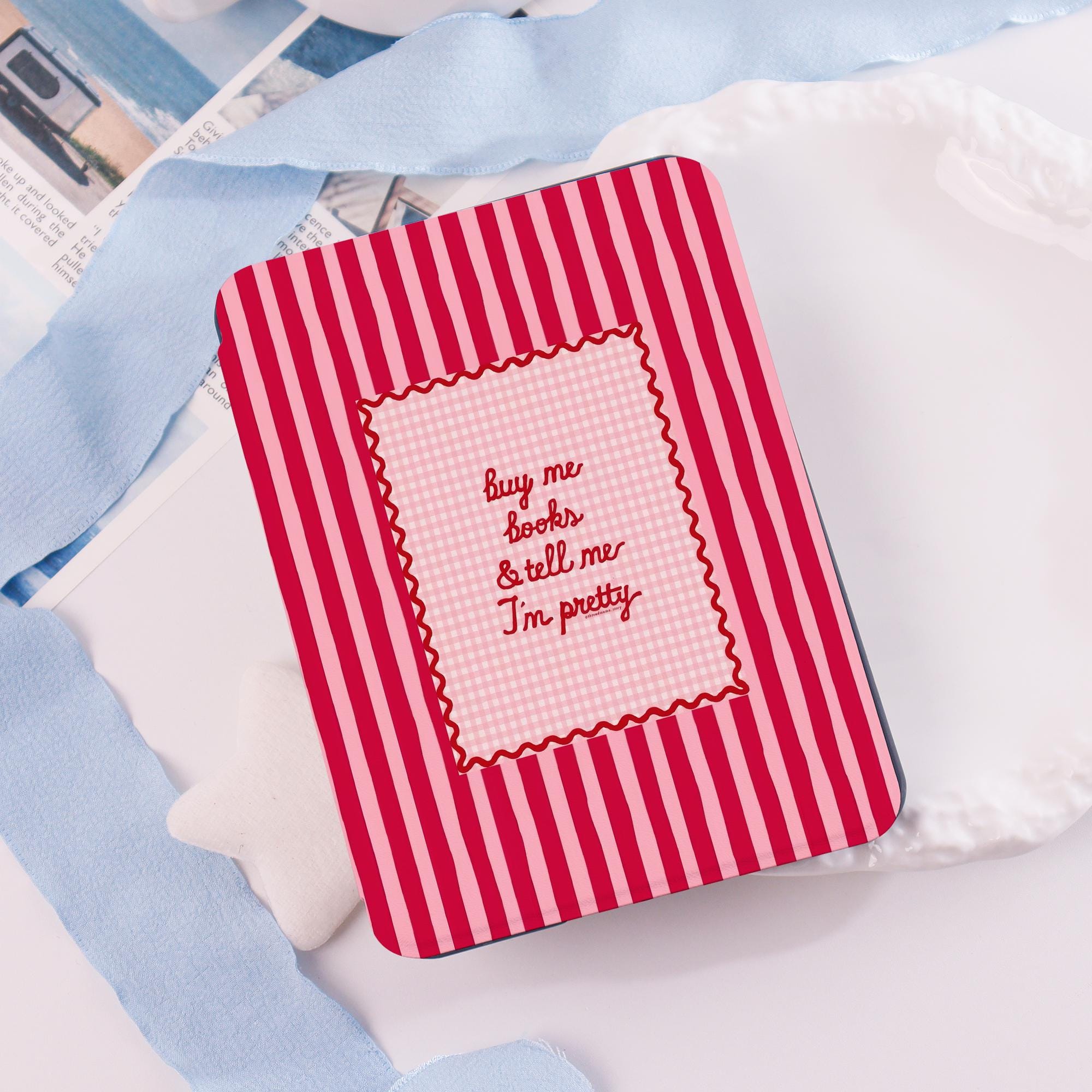 Custodia per Kindle a strisce rosse e rosa, custodia morbida per Kindle Paperwhite 11/6/12, custodia con fiocco per Kobo Clara, custodia per Kobo Clar