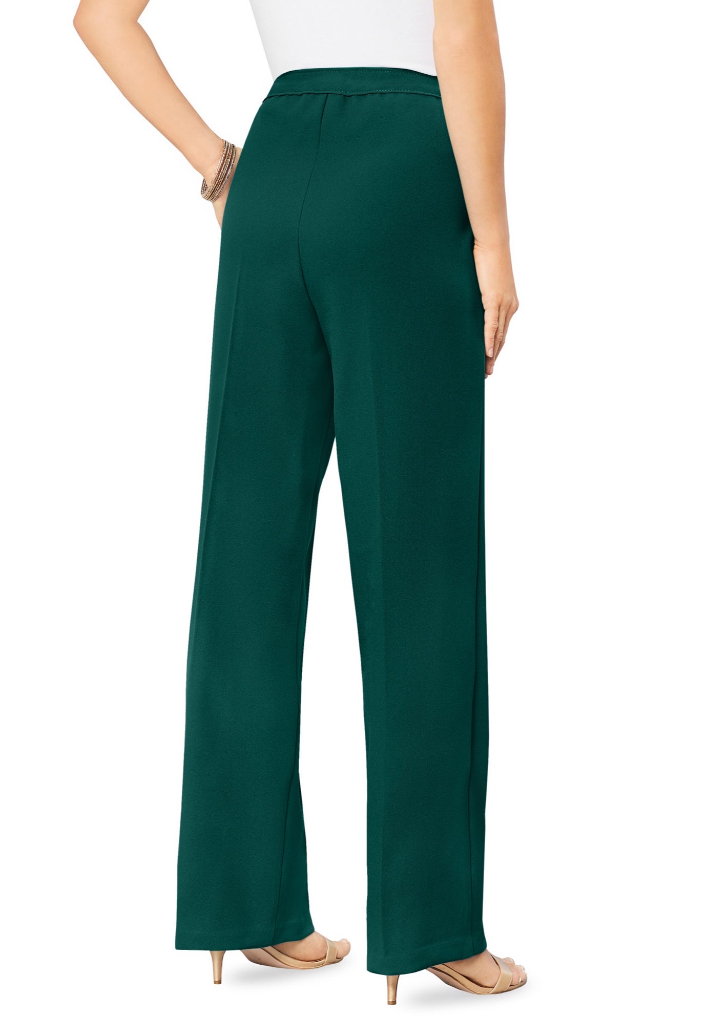 Plus Size Women's Plus Size Wide Leg Bend Over® Pant by Roaman's in Emerald Green (Size 38 WP)