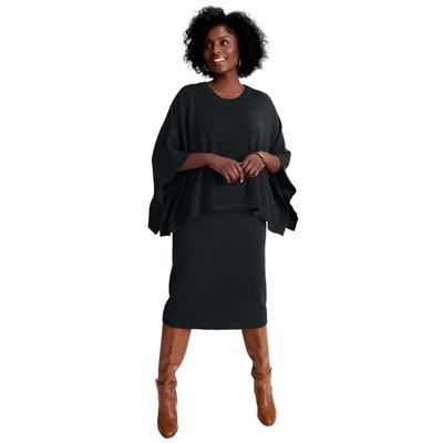 Plus Size Women's Cable Knit Cape Sweater Dress by Jessica London in Black (Size 26/28)